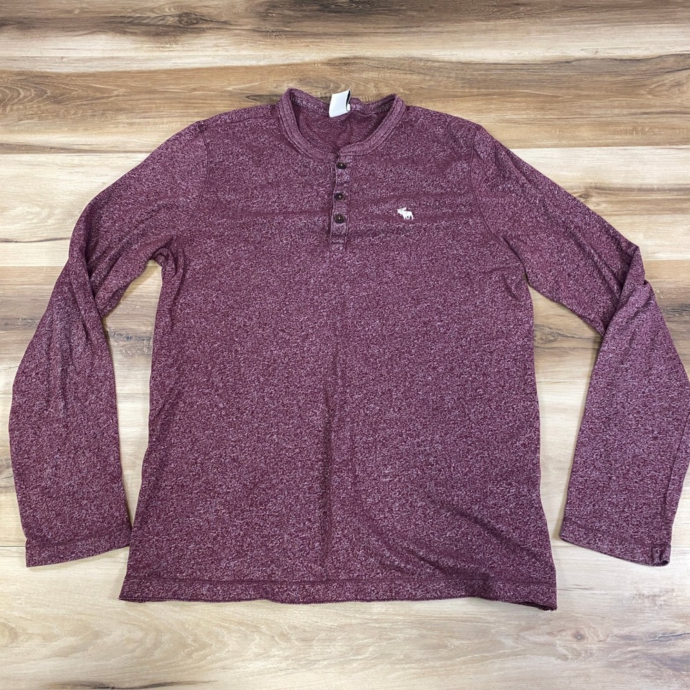 Abercrombie & Fitch Men Muscle Fit Henley Shirt Medium Burgundy Long Sleeve